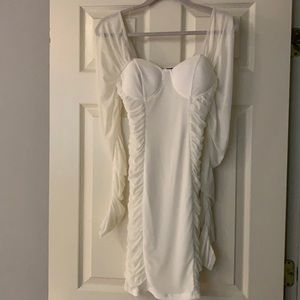 White mesh long sleeve dress